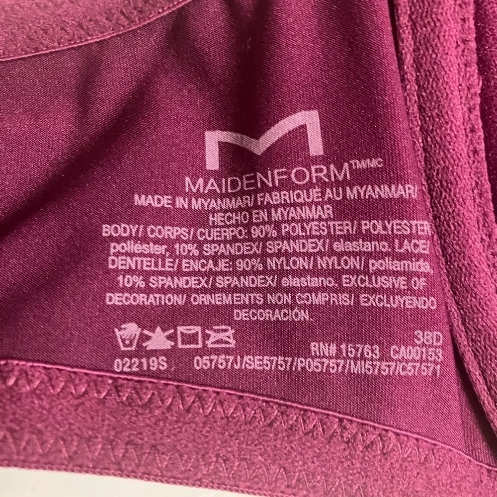 MAIDENFORM 38D Purple Bra Padded‎ Underwire Adjustable